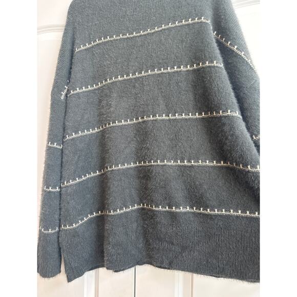 Torrid Gray Cozy Fuzzy Sweater with White/ Sliver Scallop Stitching Stripes - Picture 7 of 7